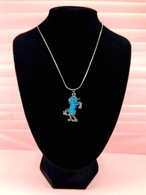1980s Vintage Crushed Turquoise Korea Silver Tone Unicorn 18" Girls Necklace
